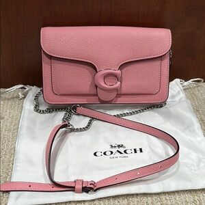 Coach Pink Tabby Crossbody Bag with Flap Closure and Adjustable Strap
